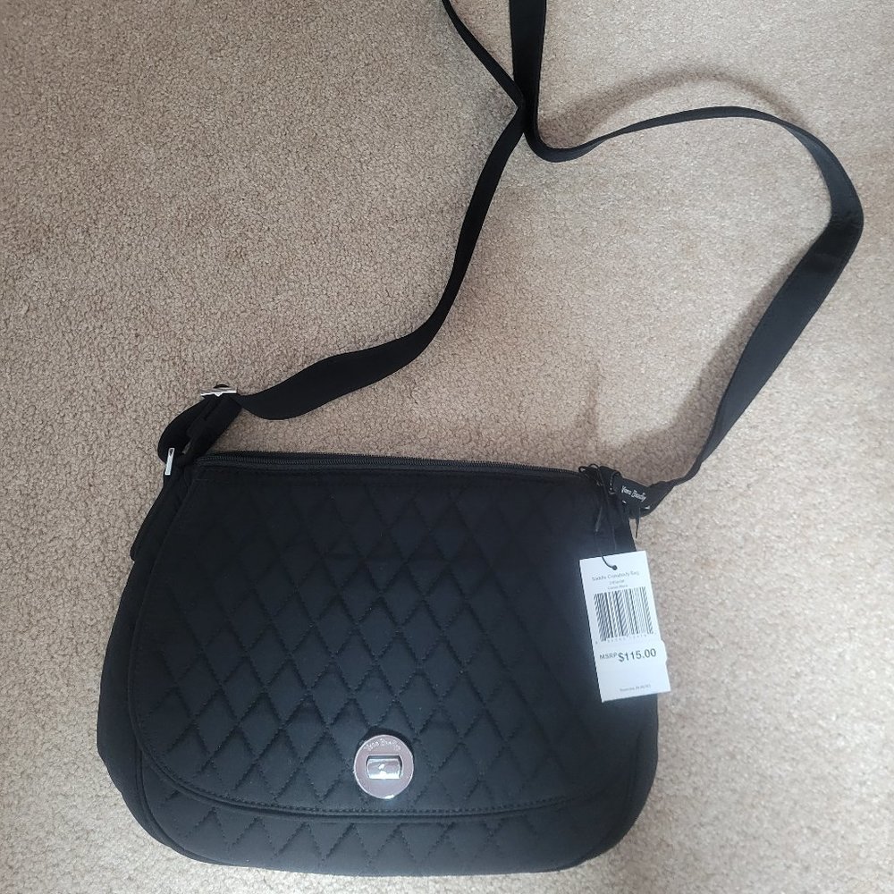 Vera Bradley Saddle Crossbody Bag - Black Microfiber - New